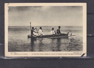 FRENCH OCEANIA, SACRED HEART FATHER IN A BOAT WITH NATIVES, c1920 ppc., unused.