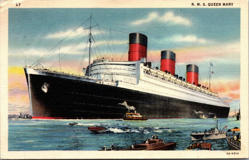 Vtg 1930s RMS Queen Mary Ocean Liner Passenger Ship Cunard-White Star Postcard