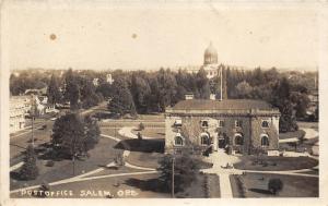 Salem Oregon~Post Office Bird's Eye View~Street View on Left~1920 RPPC Postcard