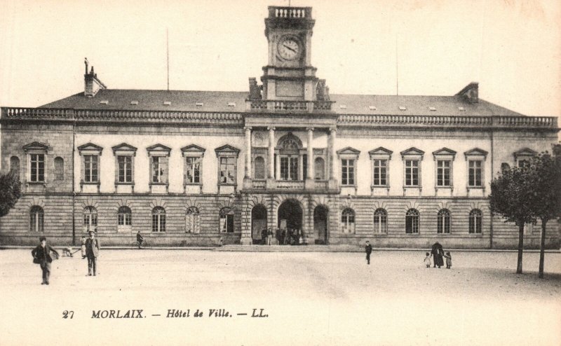 Vintage Postcard 1920's Hotel De Ville Town Hall Morlaix Brittany France