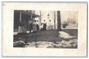 1910 Family Man Women Snow Bench Washington DC RPPC Photo Posted Postcard 