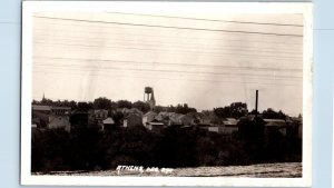 Athens Wisconsin WI Postcard RPPC Photo Bird's Eye View Water Tower Houses 1929