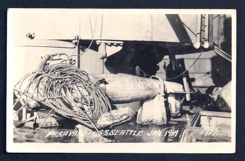 USS Seattle Paravane Real Photo Card unused c1919