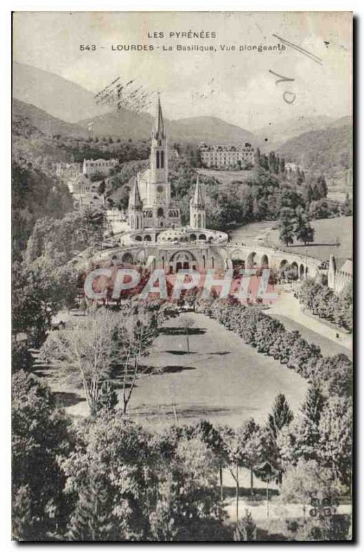 Old Postcard Lourdes Pyrenees Basilica View Sinking
