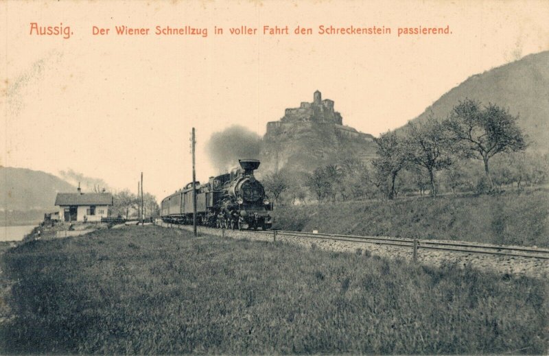 Czech Republic Aussig Der Wiener Schnellzug voller Fahrt Schreckenstein 03.84