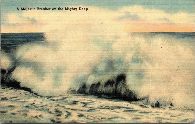 Majestic Breaker Mighty Deep Linen Postcard VTG PM Saybrook CT Cancel WOB Note 