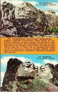 Split View Mt Rushmore National Memorial Before After Postcard Unused VTG UNP 