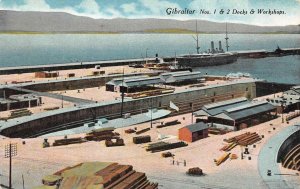 GIBRALTAR, UK Europe   SHIPS~DOCKS NO'S 1 & 2 Workshops  ca1910's Postcard