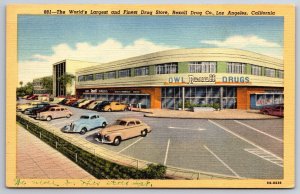 Los Angeles California~Owl Rexall ART DECO Drugstore~1948 Linen Postcard