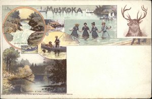 Muskoka Ontario Swimming Fishing Shadow River Canadian Pioneer Postal Card