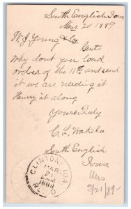 1889 WJ Young & Co. Load Order 11th South English Iowa IA Antique Postal Card