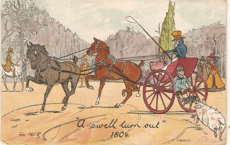 A swell turn out. Horse carriage Old vintage English postcard