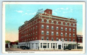 ELDORADO, KS Kansas ~ Street Scene HOTEL ELDORADO 1926 Cars Postcard