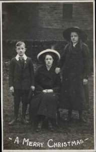 Christmas Children Portrait Vintage Fashion Hats Wool Coats Vintage RPPC PC