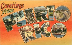 Linen Large Letter Postcard Greetings From Puerto Rico