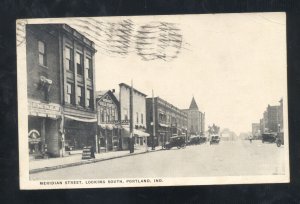 PORTLAND INDIAND DOWNTOWN MERIDIAN STREET SCENE STORES VINTAGE POSTCARD