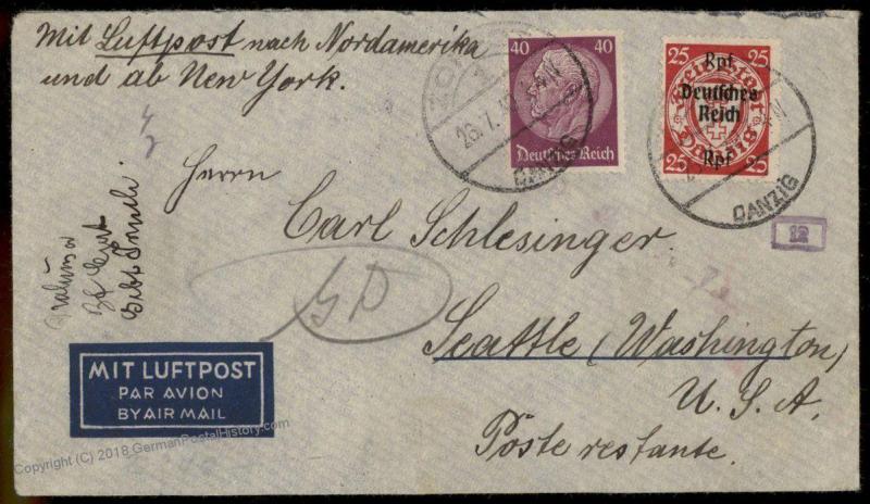 Danzig Germany 1940 Zoppot Airmail Cover Poland Gdansk Seattle Washington 83345