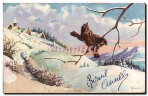 Old Postcard Bonne Annee Fancy bird