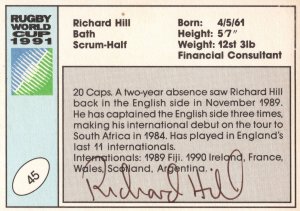 Richard Hill England Hand Signed Rugby 1991 World Cup Card Photo