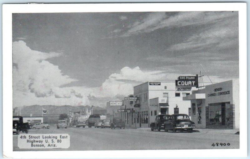 BENSON, Arizona  AZ   4th STREET SCENE   1957  San Pedro Court  Postcard