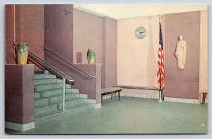 Interior~Chicago IL~St Josephs Church Lobby~Immaculata~Flag~Vase~1950s Postcard