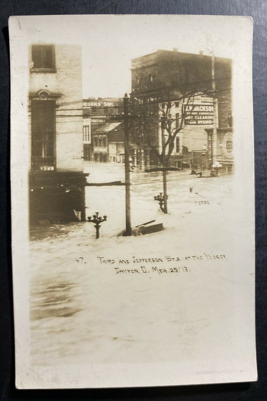 Mint USA RPPC Postcard Dayton Ohio Third & Jefferson Street At The Worst 1913 