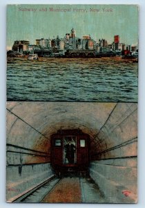 New York City New York NY Postcard Subway Municipal Ferry Exterior c1910 Vintage
