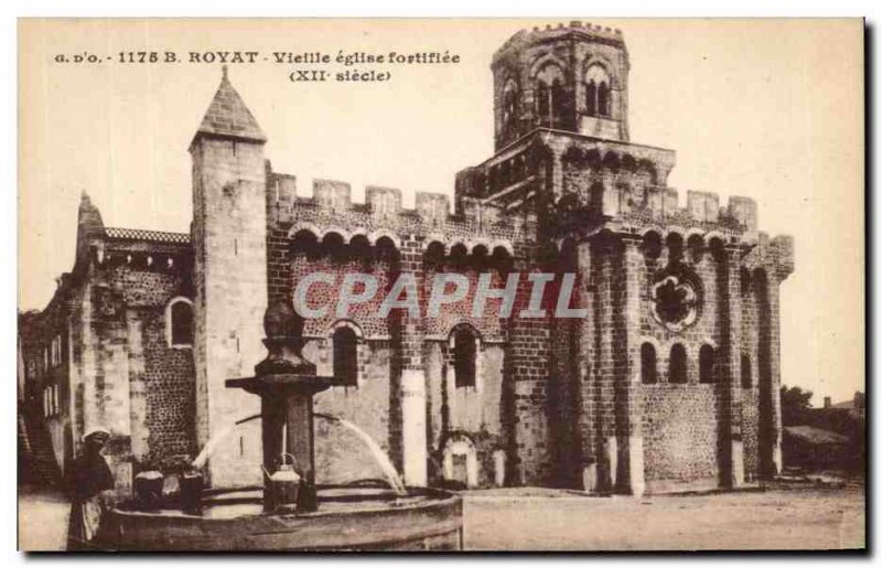 Old Postcard Royat walled Old Church