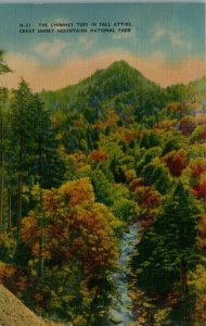 1940s Chimney Tops in Fall Attire Great Smoky Mountains National Park Postcard