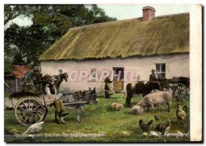 Postcard Old Farmyard Pig Donkey irsh