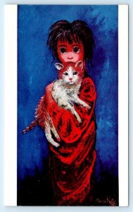 MORRIS KATZ Artist Signed CAT & LITTLE GIRL with Big Eyes 1964  Postcard