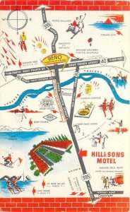 1950s Nevada Sierra Hill & Sons Motel Map US 395 Colorpicture Postcard 22-11078