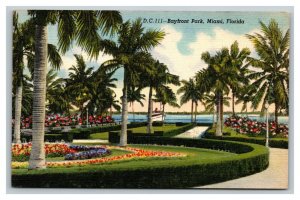 Vintage 1940's Postcard Bayfront Park Biscayne Blvd Palm Trees Miami Florida