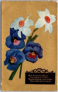 Lily White & Violets Flowers Poem Gilded Greetings Postcard