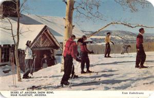 Flagstaff Arizona Snow Bowl Skiers Winter Scene Vintage Postcard K52876 