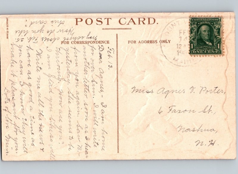 c1910 Keep Hard Heart Native American Shooting Arrows Cartoon Embossed