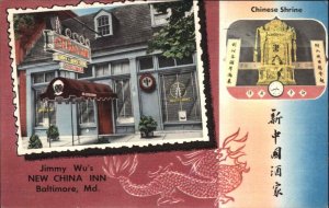 Baltimore MD Jimmy Wu's New China Inn Chinese Restaurant Dragon Linen PC