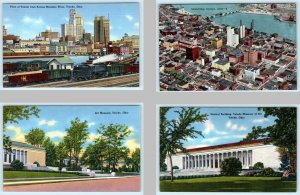 4 Postcards TOLEDO, Ohio OH ~ Downtown, Museum of Art, Skyline & Train c1940s