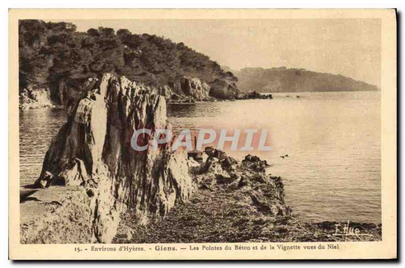 Old Postcard Environs Hyeres Giens Spikes of Beton and Thumbnail view of Niel