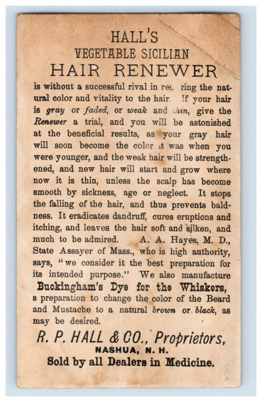 1880s-90s Hall's Vegetable Sicilian Hair Renewer Lady Cherubs & Rabbits F137