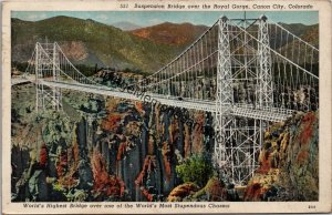 Suspension Bridge over the Royal Gorge Canon City CO Postcard PC323