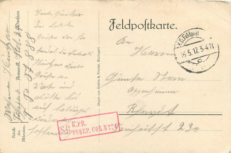 WWI Feldpost Postcard Wounded Men Being Loaded into Ambulance Sanitatskompagnie