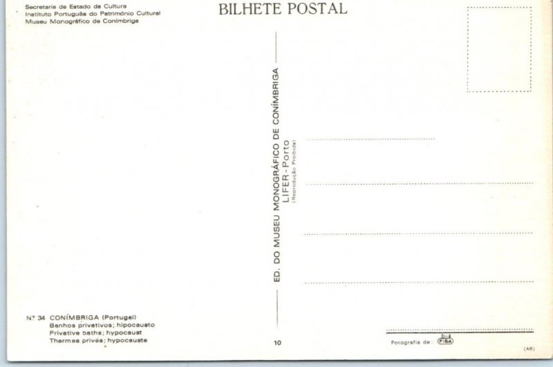 Private Baths Hypocaust CONIMBRIGA Portugal 4x6 Postcard