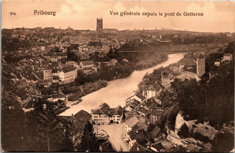 VINTAGE POSTCARD GENERAL VIEW OF POINT GOTTERON FRIBOURG SWITZERLAND c. 1920's