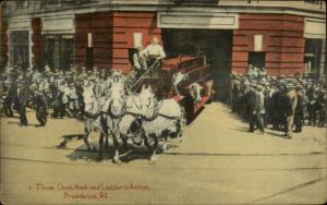 Providence RI Horse Drawn Fire Engine Fire Station #7 c1910 Postcard