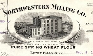 1915 LITTLE FALLS MINNESOTA NORTHWESTERN MILLING CO FLOUR BILLHEAD INVOICE Z660