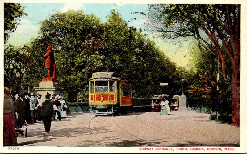 Massachusetts Boston Public Garden Trolleys At Subway Entrance 1910