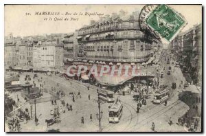 Old Postcard Marseille rue de la Republique and the Port Quay