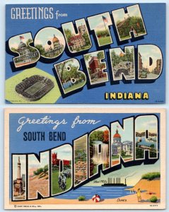 2 Postcards SOUTH BEND, Indiana IN ~ Large Letter Linens 1940s Curteich