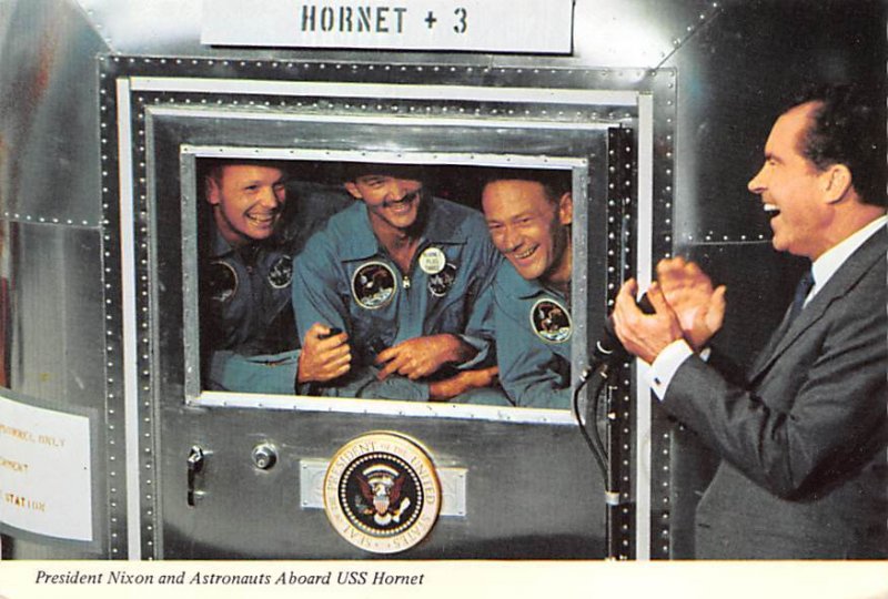 Pres. Nixon and astronauts aboard USS hornet Space Unused 